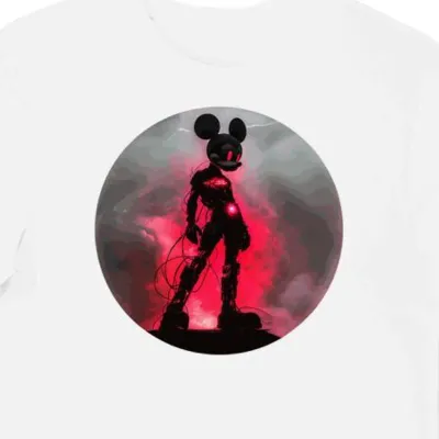 Koszulka męska biała z grafiką Mickey i Sci-Fi