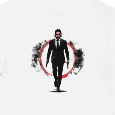 Koszulka męska biała z motywem John Wick i akcji