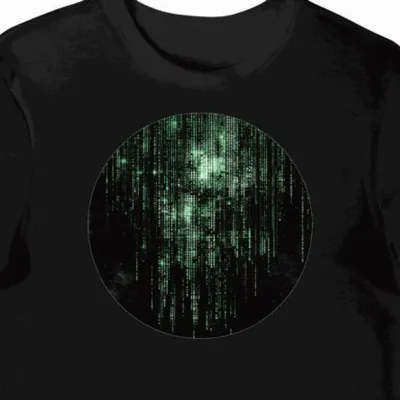 Koszulka męska czarna z motywem kodu Matrix