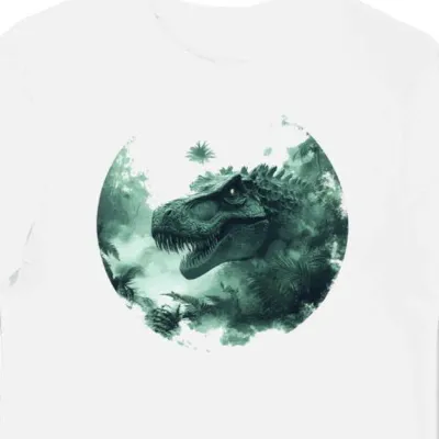 Koszulka męska biała z motywem zielonych łusek dinozaura