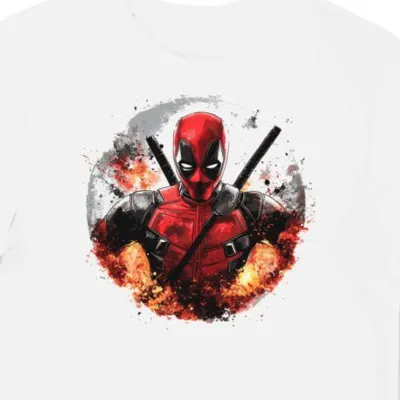 Koszulka męska biała z nadrukiem Deadpool 3