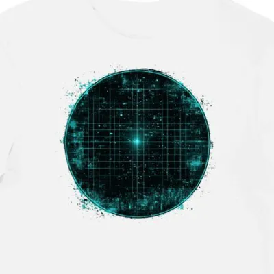 Koszulka męska biała z motywem neonowej siatki Sci-Fi