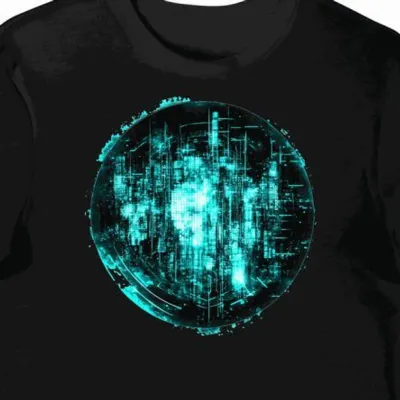 Koszulka męska czarna z nadrukiem neonowego stylu sci-fi