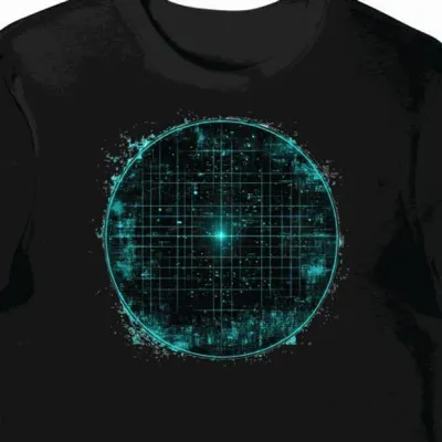 Koszulka męska czarna z nadrukiem neonowej siatki sci-fi
