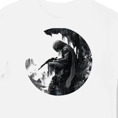 Koszulka męska biała z nadrukiem łowcy