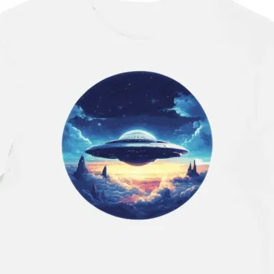 Koszulka męska biała z motywem orbitalnym Sci-Fi