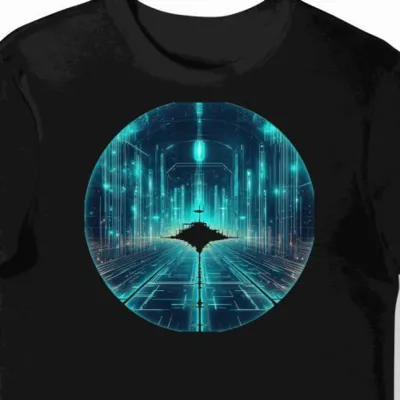 Koszulka męska czarna z motywem neonowej siatki sci-fi
