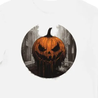 Koszulka męska biała z motywem halloweenowej dyni