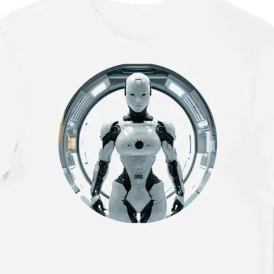 Koszulka męska biała z motywem androida science fiction