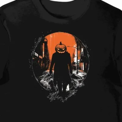 Koszulka męska czarna z motywem dyni na Halloween