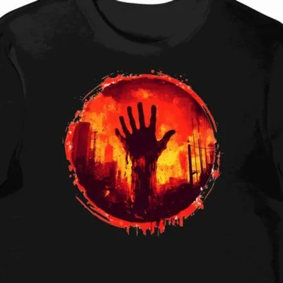Koszulka męska czarna z nadrukiem kina i zombie