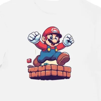Koszulka męska biała z nadrukiem Mario Bros