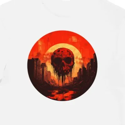 Koszulka męska biała z nadrukiem zombie i kina