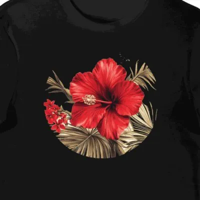 Koszulka męska czarna z motywem czerwonego hibiskusa