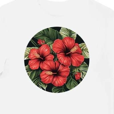 Koszulka męska biała z motywem czerwonego hibiskusa