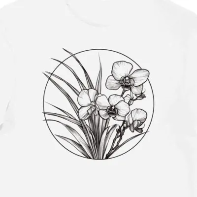 Koszulka męska biała z nadrukiem czarnych orchidei