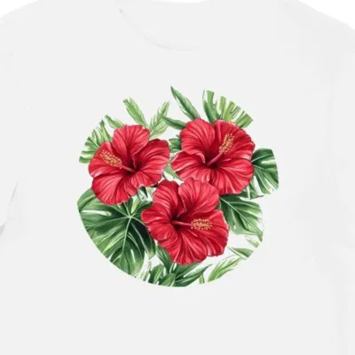 Koszulka męska biała z nadrukiem egzotycznych hibiskusów