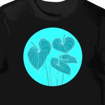Koszulka męska czarna z motywem tropikalnych anthurium