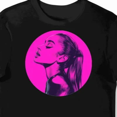 Koszulka męska czarna z motywem futurystycznej muzyki Ariana Grande