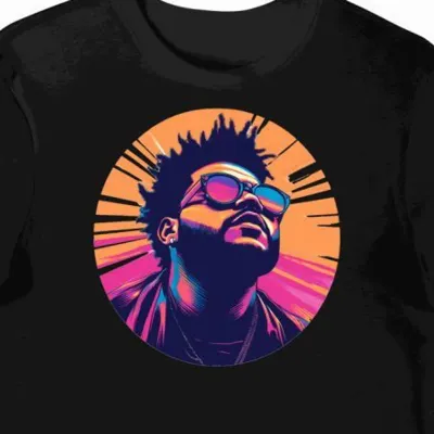 Koszulka męska czarna z nadrukiem artysty muzycznego The Weeknd