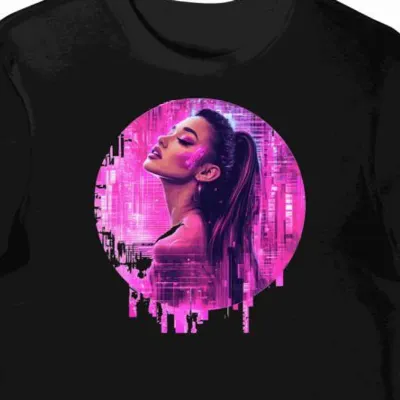 Koszulka męska czarna z motywem Ariana Grande i pop