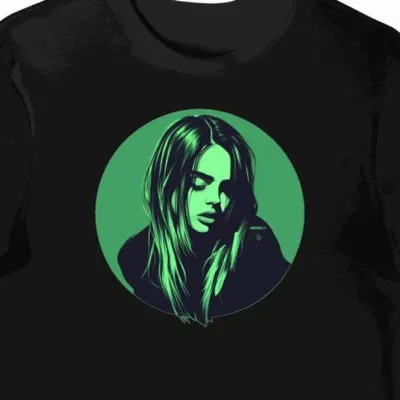 Koszulka męska czarna z motywem artystycznym Billie Eilish