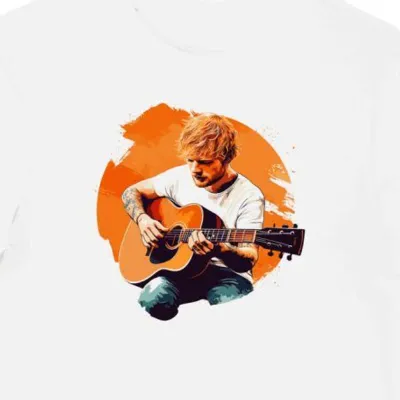 Koszulka męska biała z nadrukiem Ed Sheeran akustycznie
