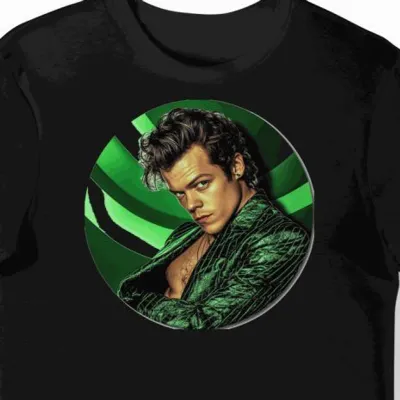 Koszulka męska czarna z nadrukiem Harry'ego Styles'a retro