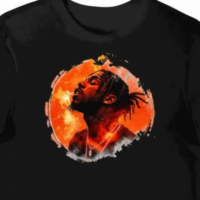 Koszulka męska czarna z motywem hip-hopowym Travis Scott