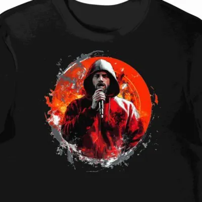 Koszulka męska czarna z nadrukiem ikony rapu Eminem