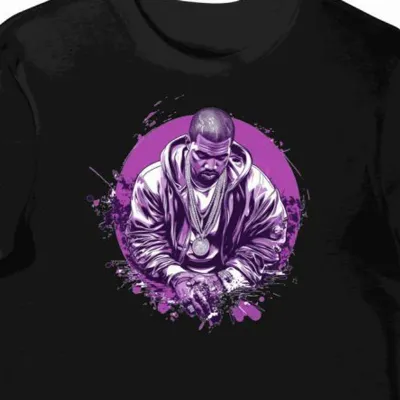 Koszulka męska czarna z nadrukiem Kanye West i hip-hopu