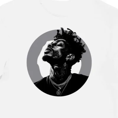 Koszulka męska biała z grafiką hip-hopową 21 Savage