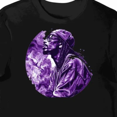 Koszulka męska czarna z nadrukiem hip-hopowym Snoop Dogg
