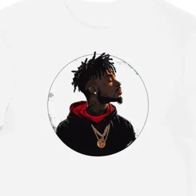 Koszulka męska biała z nadrukiem rapera 21 Savage