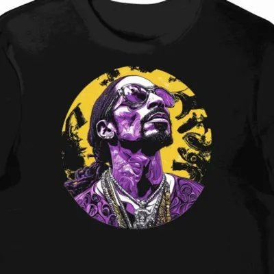 Koszulka męska czarna z nadrukiem Snoop Dogg i muzyki