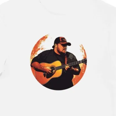 Koszulka męska biała z nadrukiem muzyka Luke Combs