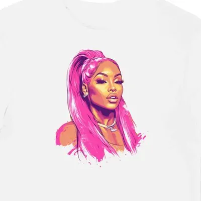 Koszulka męska biała z nadrukiem raperskim stylu Nicki Minaj