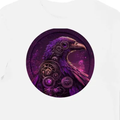 Koszulka męska biała z nadrukiem steampunkowych ptaków