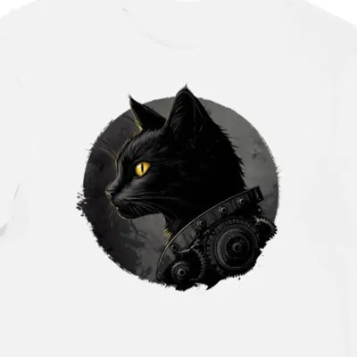 Koszulka męska biała z grafiką steampunkowego kota