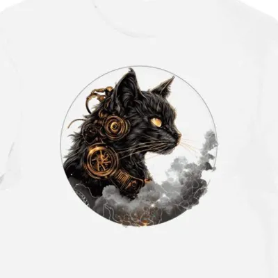 Koszulka męska biała z motywem kotów w stylu steampunk