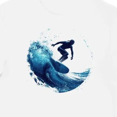 Koszulka męska biała z nadrukiem surferskiego manewru