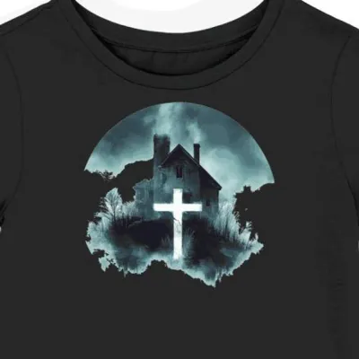 Koszulka damska czarna z motywem horroru filmowego
