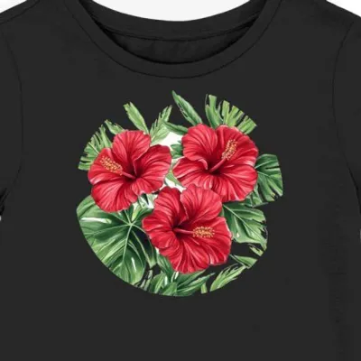 Koszulka damska czarna z nadrukiem czerwonego hibiskusa