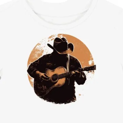 Koszulka damska biała z grafiką Luke Combs i gitarą