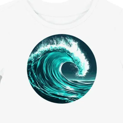 Koszulka damska biała z grafiką fal surfingowych