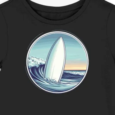 Koszulka damska czarna z nadrukiem surferskiej deski