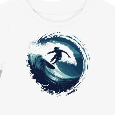 Koszulka damska biała z nadrukiem fal surfingu