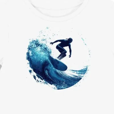 Koszulka damska biała z motywem surfingu i dynamicznego zakrętu