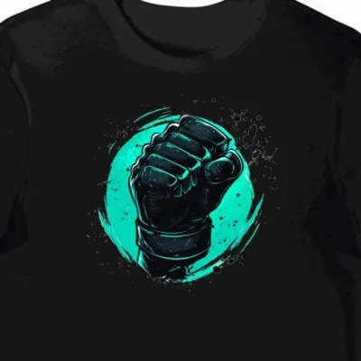 Koszulka męska czarna z motywem gamingowej rękawicy Tekken