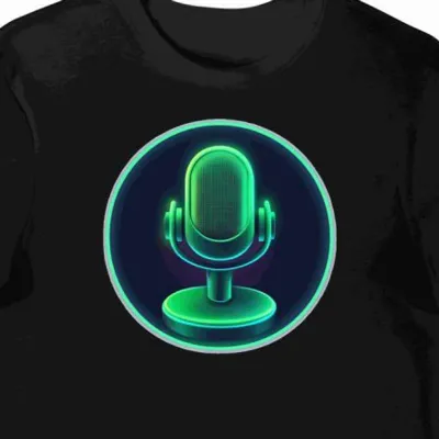 Koszulka męska czarna z motywem streamingu i mikrofonu